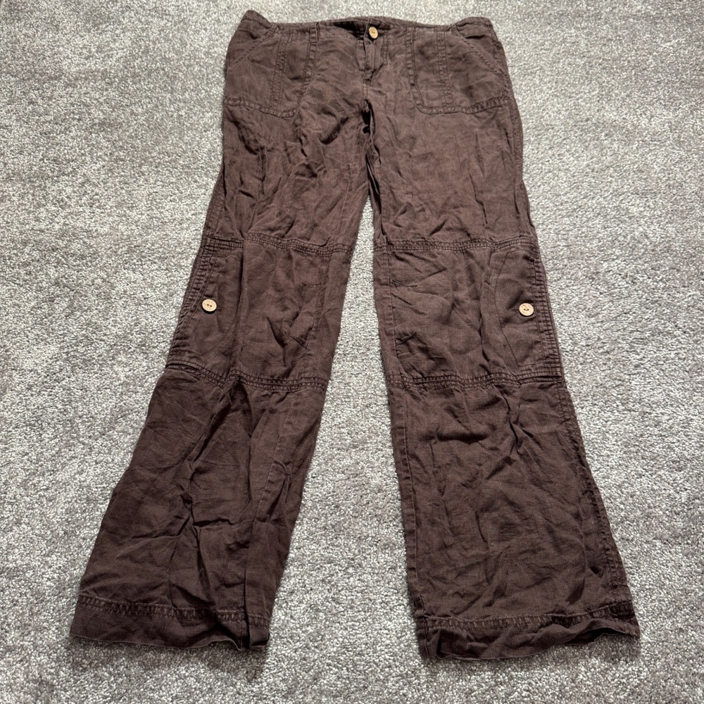 London Jean Pants Womens 6 Brown 100% Linen Cargo Coastal Boho Trousers 32x28